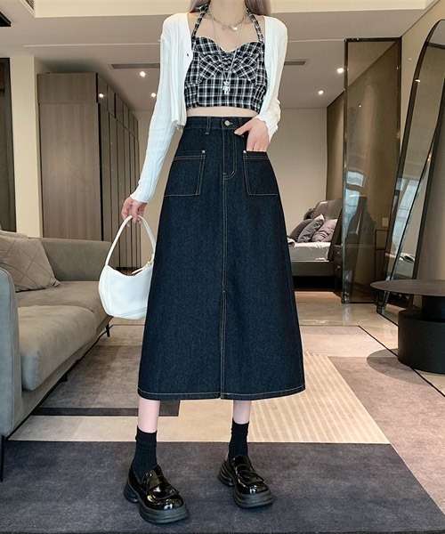 urge:(アージコロン )の「【URGE:】フロントスリット ロング デニムスカート(デニムスカート・レディース・ネイビー/ブルー・SMALL/MEDIUM/LARGE/X-LARGE)」の16枚目の写真