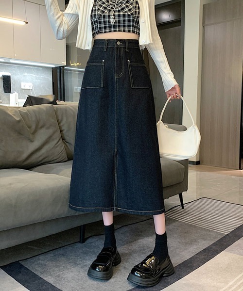 urge:(アージコロン )の「【URGE:】フロントスリット ロング デニムスカート(デニムスカート・レディース・ネイビー/ブルー・SMALL/MEDIUM/LARGE/X-LARGE)」の17枚目の写真