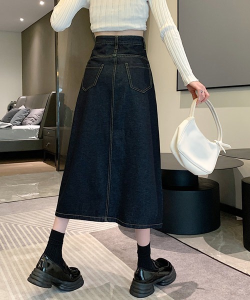 urge:(アージコロン )の「【URGE:】フロントスリット ロング デニムスカート(デニムスカート・レディース・ネイビー/ブルー・SMALL/MEDIUM/LARGE/X-LARGE)」の18枚目の写真