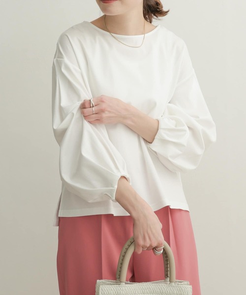 URBAN RESEARCH DOORS（アーバンリサーチドアーズ）の「タックスリーブボートネック（Tシャツ/カットソー・レディース・ブラック/オフホワイト/ライトカーキ・1）」の2枚目の写真