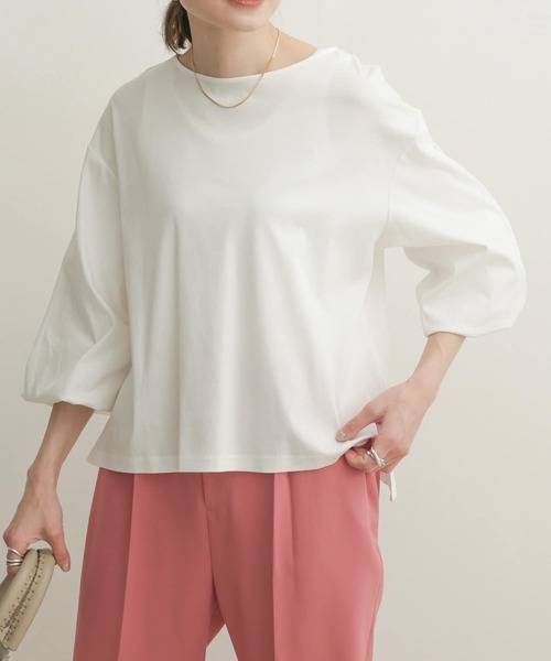 URBAN RESEARCH DOORS（アーバンリサーチドアーズ）の「タックスリーブボートネック（Tシャツ/カットソー・レディース・ブラック/オフホワイト/ライトカーキ・1）」の14枚目の写真