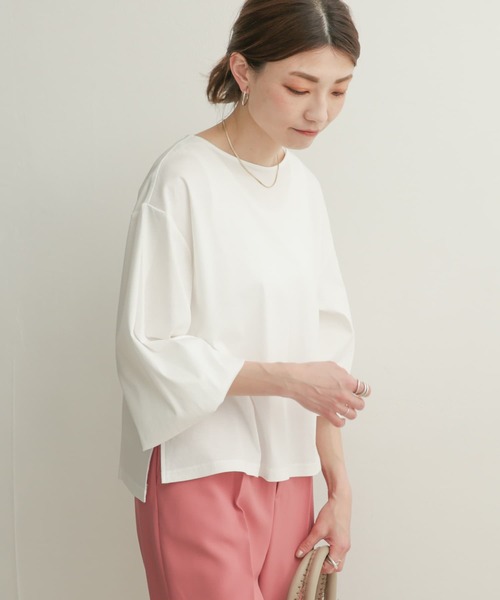 URBAN RESEARCH DOORS（アーバンリサーチドアーズ）の「タックスリーブボートネック（Tシャツ/カットソー・レディース・ブラック/オフホワイト/ライトカーキ・1）」の16枚目の写真