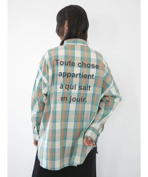 Green　Parks（グリーンパークス）の「BIGロゴシャツチュニック（シャツ/ブラウス・レディース・チェック/ストライプ/オフホワイト・FREE）」の4枚目の写真