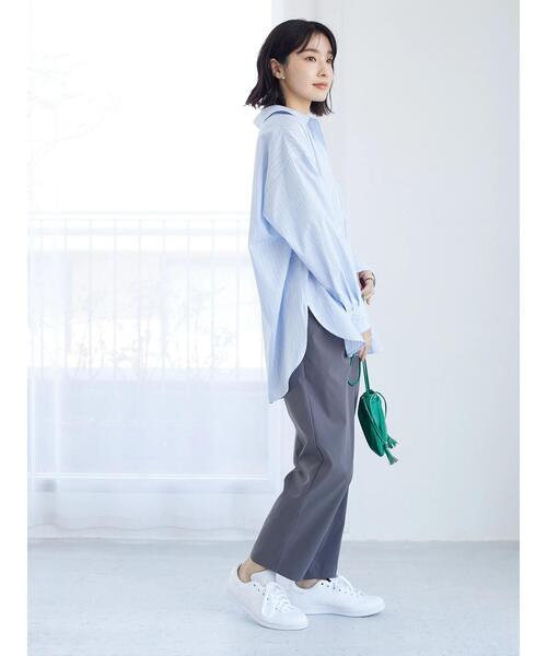 Green　Parks（グリーンパークス）の「BIGロゴシャツチュニック（シャツ/ブラウス・レディース・チェック/ストライプ/オフホワイト・FREE）」の5枚目の写真