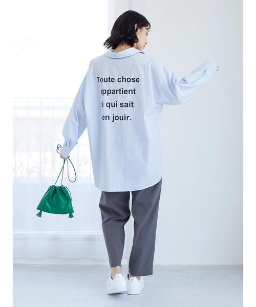 Green　Parks（グリーンパークス）の「BIGロゴシャツチュニック（シャツ/ブラウス・レディース・チェック/ストライプ/オフホワイト・FREE）」の7枚目の写真