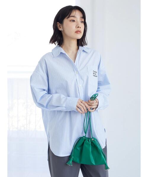 Green　Parks（グリーンパークス）の「BIGロゴシャツチュニック（シャツ/ブラウス・レディース・チェック/ストライプ/オフホワイト・FREE）」の8枚目の写真