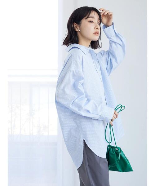 Green　Parks（グリーンパークス）の「BIGロゴシャツチュニック（シャツ/ブラウス・レディース・チェック/ストライプ/オフホワイト・FREE）」の9枚目の写真