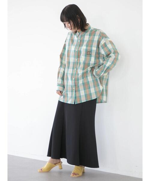 Green　Parks（グリーンパークス）の「BIGロゴシャツチュニック（シャツ/ブラウス・レディース・チェック/ストライプ/オフホワイト・FREE）」の15枚目の写真