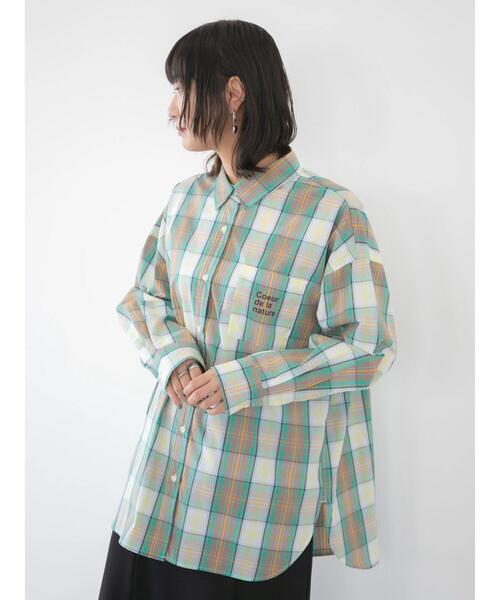 Green　Parks（グリーンパークス）の「BIGロゴシャツチュニック（シャツ/ブラウス・レディース・チェック/ストライプ/オフホワイト・FREE）」の18枚目の写真