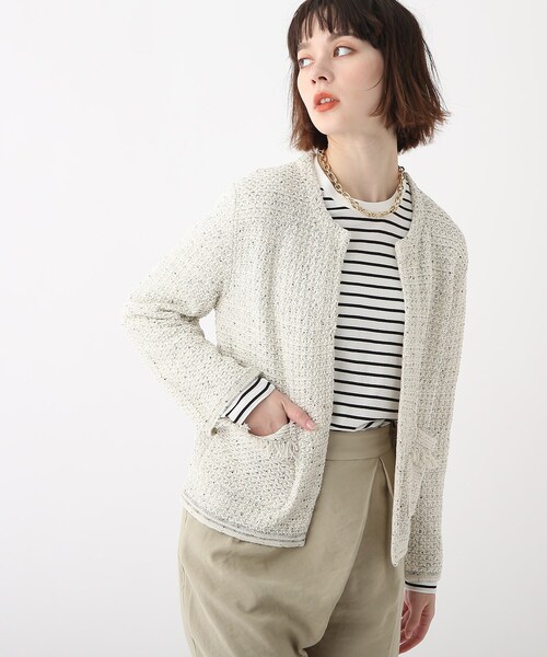 OPAQUE.CLIP（オペークドットクリップ）の「◆テープヤーンニット ノーカラージャケット（カーディガン）（カーディガン/ボレロ・レディース・ホワイト系7/イエロー系4・42/40/38）」の2枚目の写真