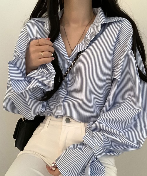 Girly Doll(ガーリードール)の「ボリュームスリーブストライプシャツ(シャツ/ブラウス・レディース・ブラック/B/ブルー/A・F)」の18枚目の写真
