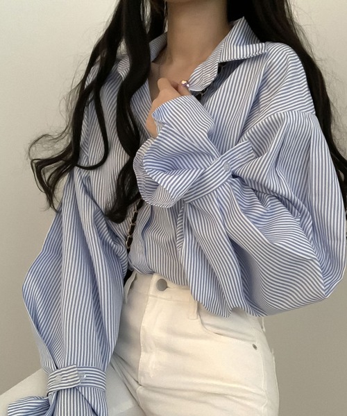 Girly Doll(ガーリードール)の「ボリュームスリーブストライプシャツ(シャツ/ブラウス・レディース・ブラック/B/ブルー/A・F)」の19枚目の写真