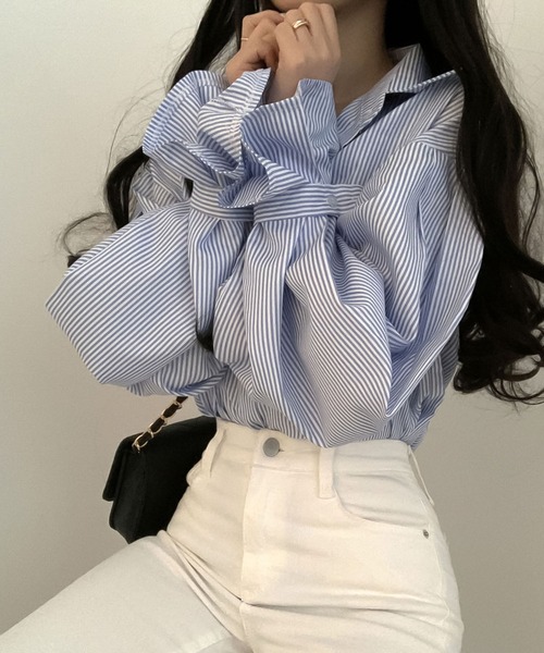 Girly Doll(ガーリードール)の「ボリュームスリーブストライプシャツ(シャツ/ブラウス・レディース・ブラック/B/ブルー/A・F)」の20枚目の写真