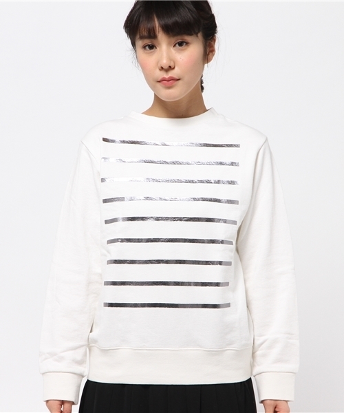 CIAOPANIC（チャオパニック）の「【Ciaopanic】箔プリントボーダー裏毛PO（Tシャツ/カットソー・レディース・ホワイト/ネイビー・FREE）」の3枚目の写真