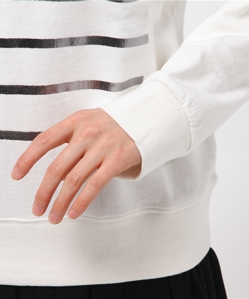 CIAOPANIC（チャオパニック）の「【Ciaopanic】箔プリントボーダー裏毛PO（Tシャツ/カットソー・レディース・ホワイト/ネイビー・FREE）」の7枚目の写真