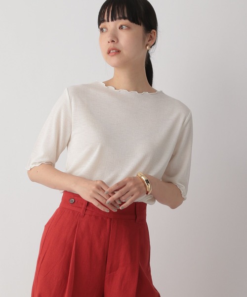 LOWRYS FARM(ローリーズファーム)の「シアーメロー5分袖 282354(Tシャツ/カットソー・レディース・ホワイト/ブラック/ブラウン/アイボリー・FREE)」の2枚目の写真