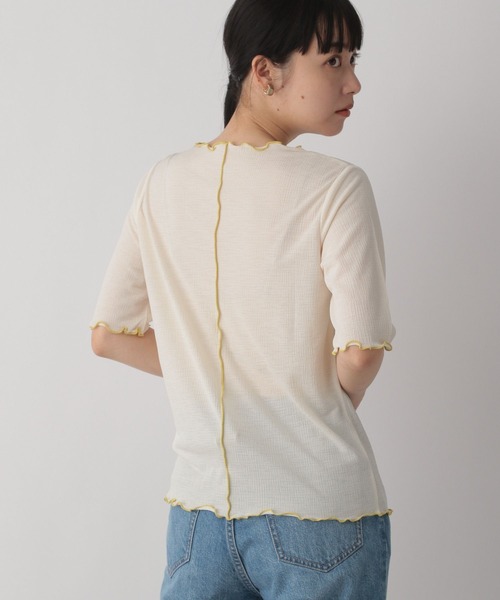 LOWRYS FARM(ローリーズファーム)の「シアーメロー5分袖 282354(Tシャツ/カットソー・レディース・ホワイト/ブラック/ブラウン/アイボリー・FREE)」の3枚目の写真