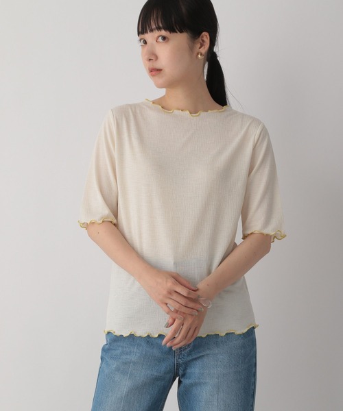 LOWRYS FARM(ローリーズファーム)の「シアーメロー5分袖 282354(Tシャツ/カットソー・レディース・ホワイト/ブラック/ブラウン/アイボリー・FREE)」の8枚目の写真
