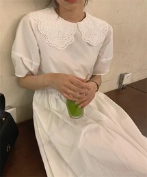襟刺繍ワンピース