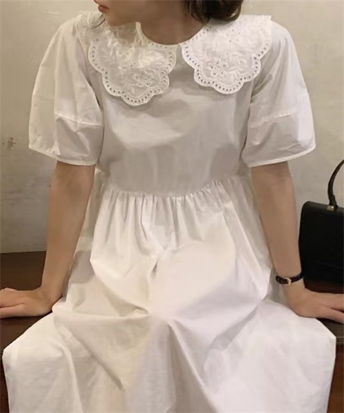 Dream garden（ドリームガーデン）の「襟刺繍ワンピース（ワンピース・レディース・ブラック/ホワイト・FREE）」の12枚目の写真