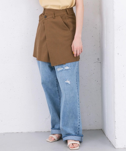 KBF(ケイビーエフ)の「リメイクラップミニスカート(スカート・レディース・グレー/ブラウン・ONE)」の4枚目の写真