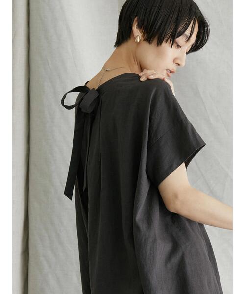麻 贅沢リネンのバックリボンブラウス[K](T) セール】リネンブレンドバックリボンブラウス（シャツ/ブラウス