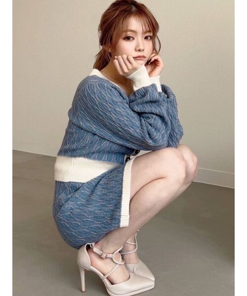 RESEXXY(リゼクシー)の「バイカラーニットカーディガン【セットアップ着用可能】(カーディガン/ボレロ・レディース・ブラック/オフホワイト/ピンク/ブルー・FREE)」の11枚目の写真