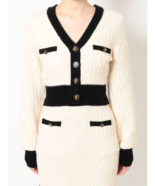 RESEXXY(リゼクシー)の「バイカラーニットカーディガン【セットアップ着用可能】(カーディガン/ボレロ・レディース・ブラック/オフホワイト/ピンク/ブルー・FREE)」の7枚目の写真