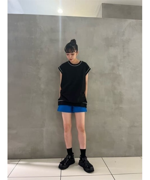 SLY（スライ）の「RELAX HW S/PT リラックス ルーズ スラックス ハイウェスト ショートパンツ（スラックス・レディース・ブルー/マルチ・1/2/0）」の20枚目の写真