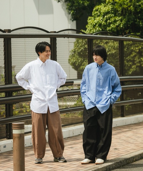 BROKEN BASE（ブロークンベース）の「ビッグシルエット袖タックシャツ（シャツ/ブラウス・メンズ・ストライプ/サックスブルー/ホワイト・MEDIUM/LARGE）」の7枚目の写真