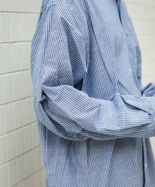 BROKEN BASE（ブロークンベース）の「ビッグシルエット袖タックシャツ（シャツ/ブラウス・メンズ・ストライプ/サックスブルー/ホワイト・MEDIUM/LARGE）」の17枚目の写真