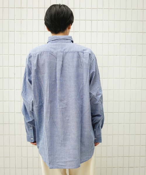 BROKEN BASE（ブロークンベース）の「ビッグシルエット袖タックシャツ（シャツ/ブラウス・メンズ・ストライプ/サックスブルー/ホワイト・MEDIUM/LARGE）」の18枚目の写真