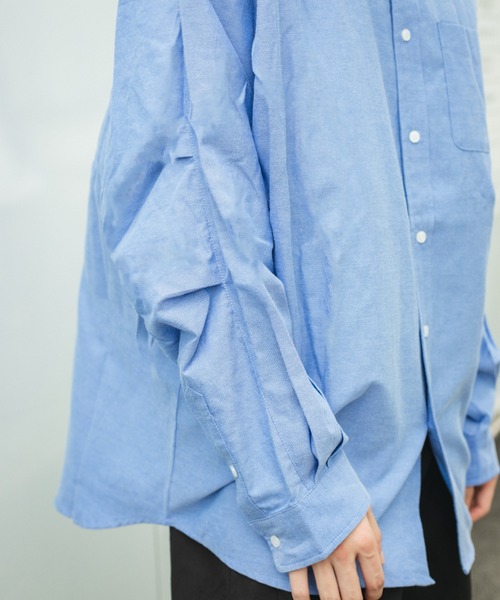 BROKEN BASE（ブロークンベース）の「ビッグシルエット袖タックシャツ（シャツ/ブラウス・メンズ・ストライプ/サックスブルー/ホワイト・MEDIUM/LARGE）」の10枚目の写真