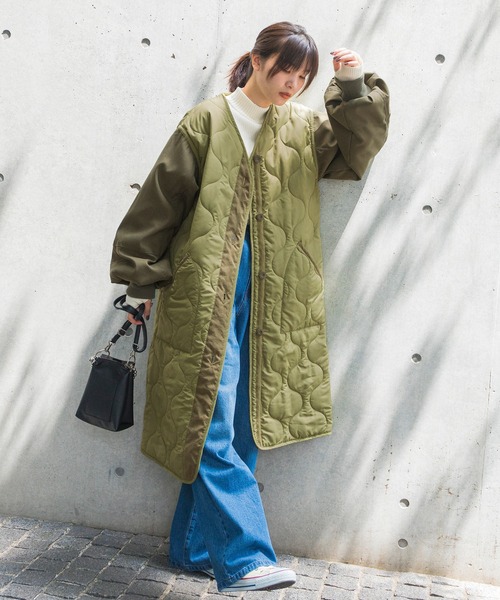 w closet（ダブルクローゼット）の「ひょうたんキルティングコート（ミリタリージャケット・レディース・ライトカーキ/アイボリー/ブラック・FREE）」の14枚目の写真