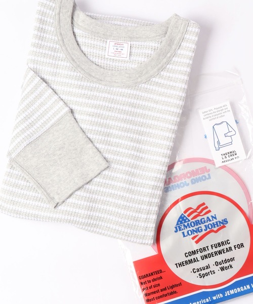 JEMORGAN(ジェーイーモーガン)の「JEMORGAN ワッフルボーダー長袖クルーネック(パック入)(Tシャツ/カットソー・メンズ・ホワイト×グリーン/杢グレー/レッド系その他/ホワイト×ネイビー/ナチュラル/チャコール・S/M/L/XL)」の3枚目の写真