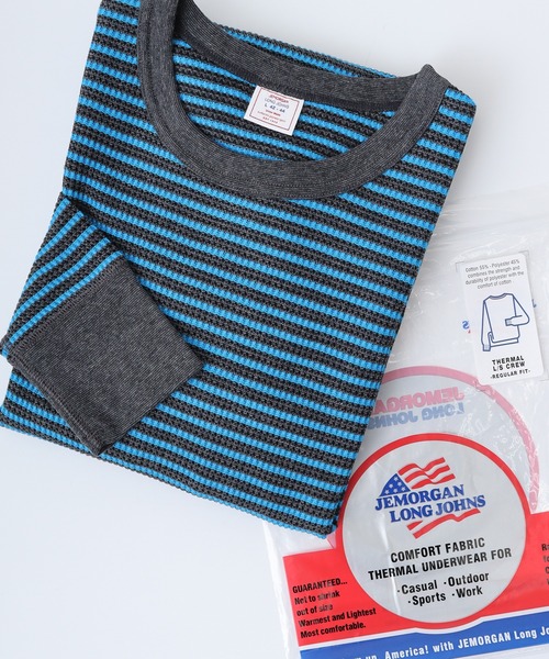 JEMORGAN(ジェーイーモーガン)の「JEMORGAN ワッフルボーダー長袖クルーネック(パック入)(Tシャツ/カットソー・メンズ・ホワイト×グリーン/杢グレー/レッド系その他/ホワイト×ネイビー/ナチュラル/チャコール・S/M/L/XL)」の4枚目の写真