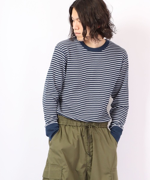 JEMORGAN(ジェーイーモーガン)の「JEMORGAN ワッフルボーダー長袖クルーネック(パック入)(Tシャツ/カットソー・メンズ・ホワイト×グリーン/杢グレー/レッド系その他/ホワイト×ネイビー/ナチュラル/チャコール・S/M/L/XL)」の12枚目の写真