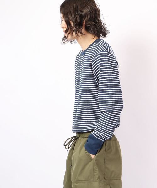 JEMORGAN(ジェーイーモーガン)の「JEMORGAN ワッフルボーダー長袖クルーネック(パック入)(Tシャツ/カットソー・メンズ・ホワイト×グリーン/杢グレー/レッド系その他/ホワイト×ネイビー/ナチュラル/チャコール・S/M/L/XL)」の13枚目の写真