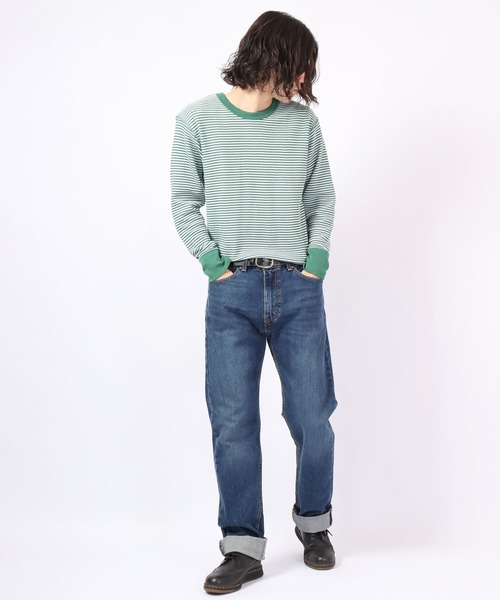 JEMORGAN(ジェーイーモーガン)の「JEMORGAN ワッフルボーダー長袖クルーネック(パック入)(Tシャツ/カットソー・メンズ・ホワイト×グリーン/杢グレー/レッド系その他/ホワイト×ネイビー/ナチュラル/チャコール・S/M/L/XL)」の10枚目の写真