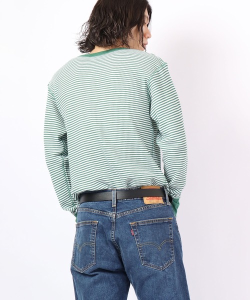 JEMORGAN(ジェーイーモーガン)の「JEMORGAN ワッフルボーダー長袖クルーネック(パック入)(Tシャツ/カットソー・メンズ・ホワイト×グリーン/杢グレー/レッド系その他/ホワイト×ネイビー/ナチュラル/チャコール・S/M/L/XL)」の9枚目の写真