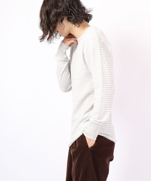 JEMORGAN(ジェーイーモーガン)の「JEMORGAN ワッフルボーダー長袖クルーネック(パック入)(Tシャツ/カットソー・メンズ・ホワイト×グリーン/杢グレー/レッド系その他/ホワイト×ネイビー/ナチュラル/チャコール・S/M/L/XL)」の17枚目の写真