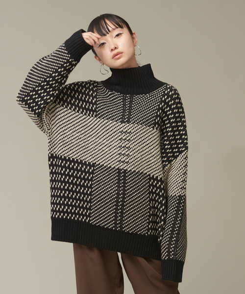 NOMINE（ノミネ）の「ビックチェックニット（ニット/セーター・レディース・ブラック/ピンク/オレンジ/グリーン・フリー）」の2枚目の写真