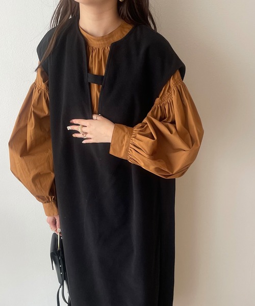 ウエストマークVネックロングベストワンピース