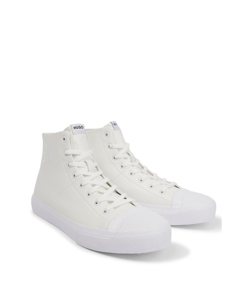 HUGO(ヒューゴ)の「HUGOスタックロゴ バルカナイズソール ハイカット スニーカー(スニーカー・メンズ・ホワイト/ブラック・41/42/44/45/40/43/39)」の1枚目の写真