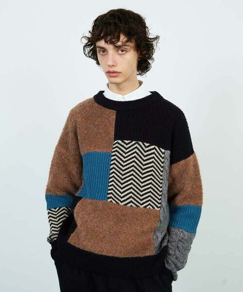 FRAPBOIS(フラボア)の「パッチゲージニット(ニット/セーター・レディース・ブラック/ベージュ・1/2)」の2枚目の写真