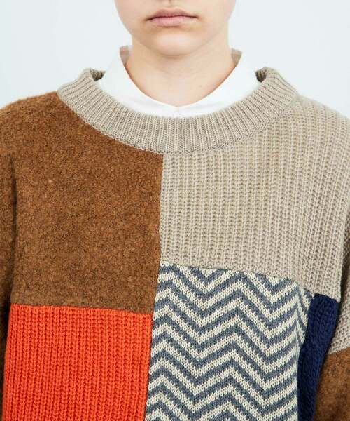 FRAPBOIS(フラボア)の「パッチゲージニット(ニット/セーター・レディース・ブラック/ベージュ・1/2)」の6枚目の写真