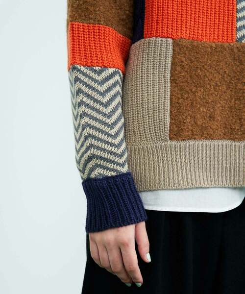 FRAPBOIS(フラボア)の「パッチゲージニット(ニット/セーター・レディース・ブラック/ベージュ・1/2)」の8枚目の写真