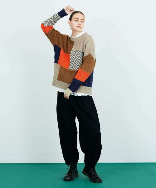 FRAPBOIS(フラボア)の「パッチゲージニット(ニット/セーター・レディース・ブラック/ベージュ・1/2)」の12枚目の写真