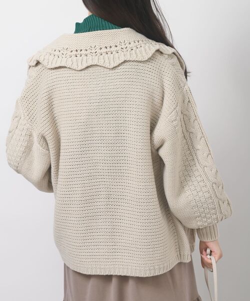 rps(アールピーエス)の「衿付きケーブルニットカーディガン(カーディガン/ボレロ・レディース・ベージュ系その他/パープル/カーキ/ベージュ/グリーン/アイボリー・フリー)」の13枚目の写真