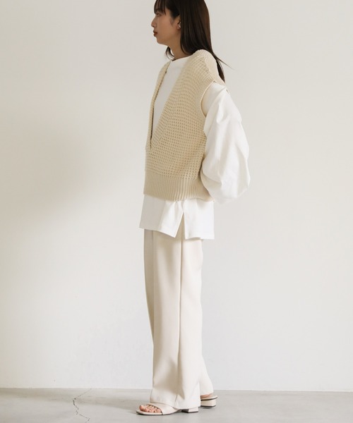 select MOCA(セレクトモカ)の「ワッフル編みVネックニットベスト(ベスト・レディース・アイボリー/ブラック/ライトブラウン・FREE)」の9枚目の写真